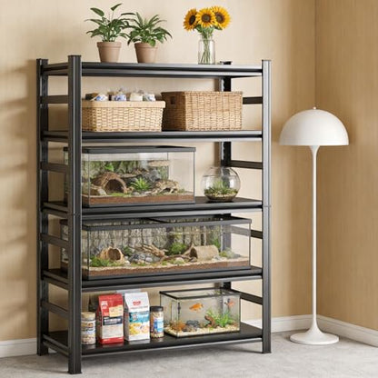 Metal Fish Tank Stand, 5-Tier Adjustable Aquarium Shelving with Side Rails for Reptile Terrariums Heavy Duty Storage Rack 3000 lbs Capacity, 35.4" L x 15.7" W x 71.2" H - size: 35.4"L x 15.7"W x 71.2"H