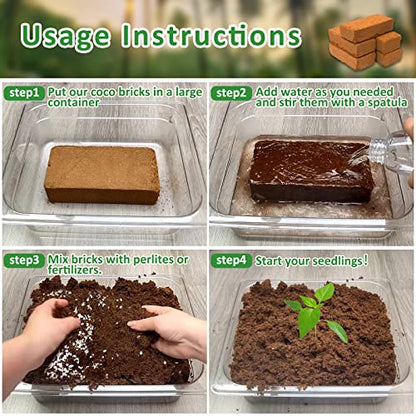Riare 6pcs Organic Coco Coir Bricks, Natural Coconut Coir for Plants | High Expansion & Moisture Retention Coconut Husk Fiber for Seed Starting, Potting Mix, Composting, Soil Amendment & Reptiles - color: Pack of 6