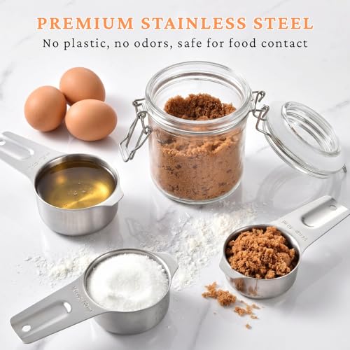 12PCS Measuring Cups and Spoons Set, 7 Stainless Steel Nesting Measuring Cups & 5 Mini Measuring Spoons for Cooking Baking, Dry and Liquid Ingredients Measurement - size: 12PCS Set