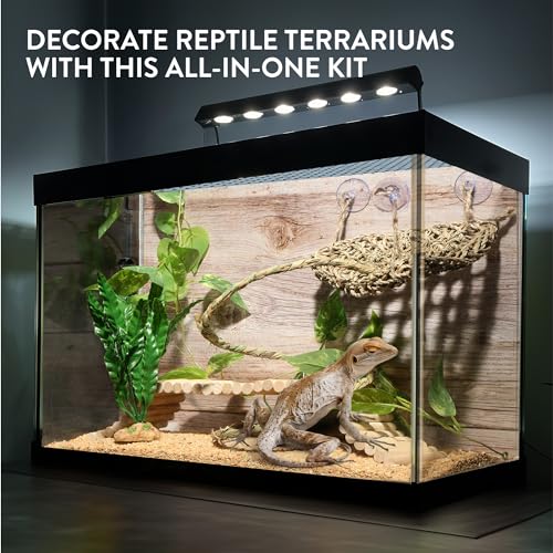 Navaris Bearded Dragon Habitat Essentials - Tank Accessories Set of 5 - Reptile Hammock Adjustable Wooden Ramp DIY Rope Plants - Ideal for Lizard & Gecko Tank