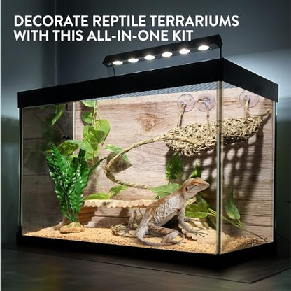 Navaris Bearded Dragon Habitat Essentials - Tank Accessories Set of 5 - Reptile Hammock Adjustable Wooden Ramp DIY Rope Plants - Ideal for Lizard & Gecko Tank