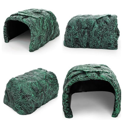 Cididu Reptile Hide Rock Cave, Resin Habitat Hidden for Terrarium and Aquarium Decor, Green Hideout Hide Cave Fit for Bearded Dragons, Lizards, Snakes, Geckos, Tortoises, Small Animals, Amphibians