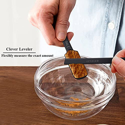Wildone Black Measuring Cups & Spoons Set of 21 - Includes 7 Stainless Steel Nesting Measuring Cups, 8 Measuring Spoons, 1 Leveler & 5 Mini Measuring Spoons, Ideal for Dry & Liquid Ingredients - color: Black