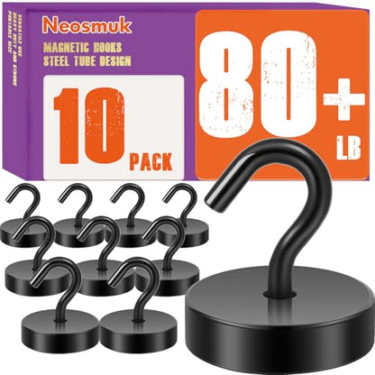 Neosmuk Magnetic Hooks, Cruise Ship Essentials, 80lb+ Heavy Duty Magnetic Hooks for Cruise Cabins, Refrigerator, Grill, Hanging, and Travel | Extra Strong Must-Haves Magnet Hook,Black | Cruise Ship Essentials,Heavy Duty Magnett Hooks for Cabins, Refrigera