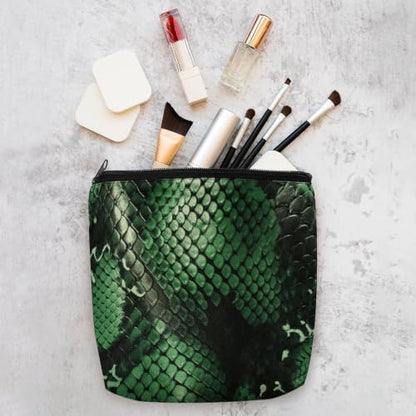 Green Snakeskin Makeup Bag Cosmetic Bags Toiletry Bag | Linen Travel Cosmetic Bag Portable Makeup Zipper Pouch Lightweight Toiletry Organizer Bag for Women Daily Use Travel