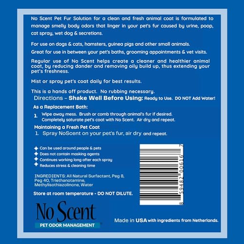 No Scent Pet Fur Odor Spray & Rinseless Cleaner for Dog, Cat, Hamster, Small Animal & Furry Pets (128 Fl Oz / 1 Gallon) - size: 128 Fl Oz (Pack of 1)