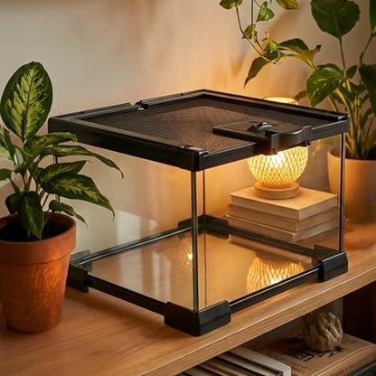 Small Glass Reptile Enclosure: 8x8x6 Full View Tarantula Enclosure | Lockable Sliding Screen Top Glass Terrarium - Insects Breeding Box Small Amphibians Cage for Leopard Gecko Hermit Crab - color: Glass, size: 8x8x6