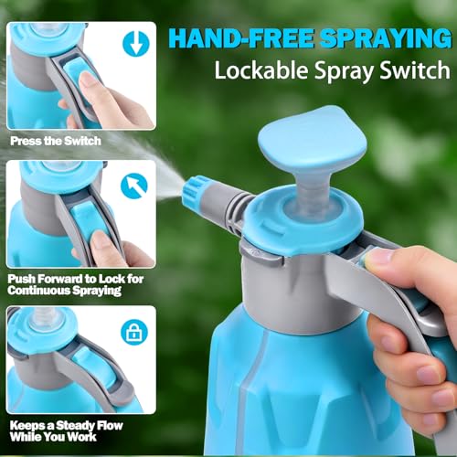 Hand Pump Sprayer 1/2 Gallon, Leak-Proof Plant Mister Spray Bottle | 2L Handheld Garden Pressure Sprayer, Lockable Spray Switch Design, Adjustable Nozzle, Extended Spray Rod, Lawn and Garden