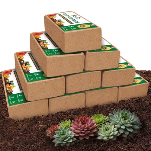 10 Pcs Compressed Coco Coir Brick for Plants, Premium Organic Coconut Coir Bricks Coco Fiber Substrate Coco Coir Fiber Potting Soil with Low EC and pH Balance for Planting Gardening Reptiles - size: 10pcs