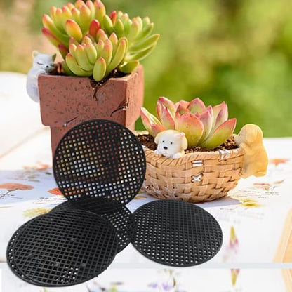 10 Pcs 4" Plant Pot Stand Outdoor, Plant Pot Elevator | 100mm, Black, Drainage Mesh Discs, Bottom Liners for Bonsai/Flower Pots, Soil Retention Grid Mats - size: 4in