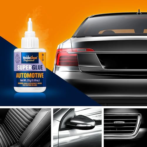 WoldoClean Super Glue for Cars and Trucks 25g - Heavy Duty Automotive Adhesive for Interior Exterior Trim, Emblems, Badges, Bumpers, Decals, Heat Resistant, Waterproof for Plastic, Rubber, Metal