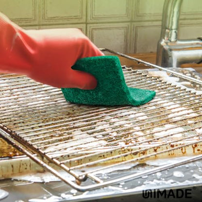 UNIMADE Heavy Duty Scouring Pad, 96Pcs Household Scour Pad for Kitchen, Garage and Outdoors, Reusable Dish Scrubber Pads for Pan and Metal Grill - Green | for Kitchen, Garage and Outdoors, Reusable Dish Scrubber Pads for Pan and Metal Grill - Green - colo