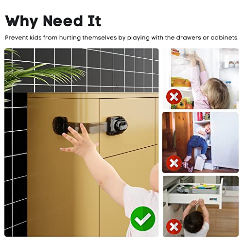 EUDEMON 3 Pack Child Safety Locks, Childproof Strap Locks for Drawers, Fridges, Toilets, Cupboards, Ovens, Cabinets, Multi Use Baby Cabinet Latches, Easy to Install, No Drilling (Clear-Black) - color: Clear-Black