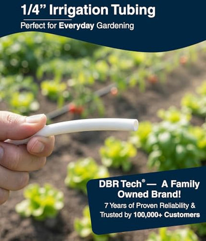 DBR Tech® 1/4 Drip Irrigation Tubing, 200 Feet, Flexible PVC Plastic Drip Irrigation Hose for Gardening, Misting, Hydroponics and DIY Landscape Garden Projects, Blank Distribution (200ft, White) - color: White, size: 200ft