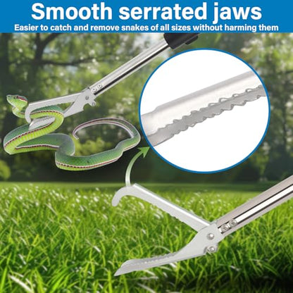 Snake Grabber Tool, 69" Snake Tongs Long Handle for Rattlesnake Reptile Tongs Heavy Duty Long Catcher Reach Grabber Stainless Steel Materials Sponge Handle Wide Jaw (69 inches)
