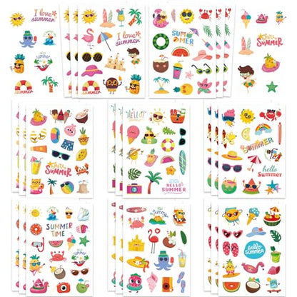 387Pcs Summer Stickers, Self Adhesive Hawaii Tropical Sticker Summer Pineapple Sun Beach Stickers for Scrapbooks Envelopes Cards Gifts Crafts Party Favors Class Rewards - style: Summer