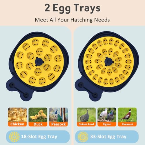 18 Egg Incubator for Hatching Eggs with Automatic Turning, Digital Temperature & Humidity Control, Built-in Egg Candler & Auto Water Refill, 360° Clear View for Chicken - color: Deep Blue+Yellow
