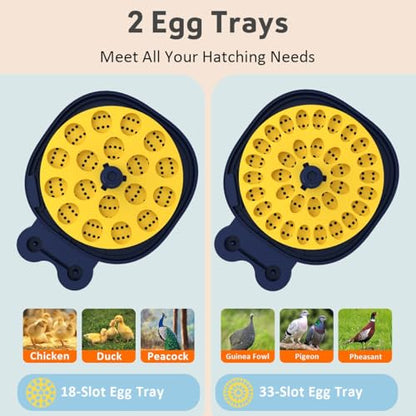 18 Egg Incubator for Hatching Eggs with Automatic Turning, Digital Temperature & Humidity Control, Built-in Egg Candler & Auto Water Refill, 360° Clear View for Chicken - color: Deep Blue+Yellow