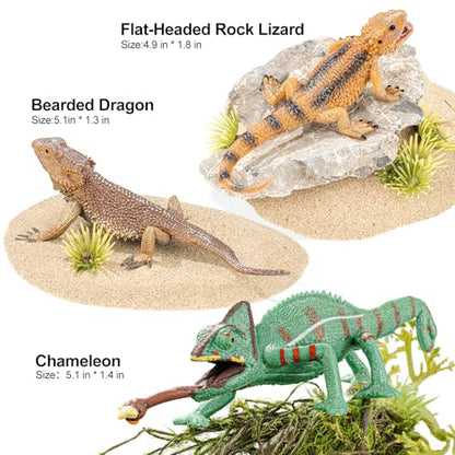 6PCS Large Lizard Figurines Rainforest Animal Toys, Realistic Plastic Reptile Animal Figurines, Includes Bearded Dragon,Fire Salamander,Chameleons,Coast Horned Lizard Toys, STEM Toy for Kids - style: 6PCS Lizards-2