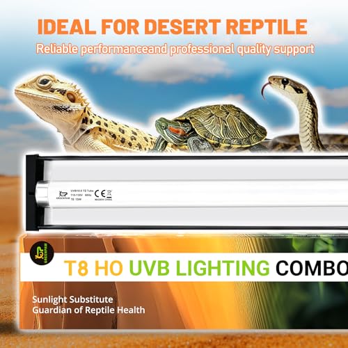 T8 UVB Reptile Light Fixture Combo Kit 15W, 10.0 HO UVB Bulb Lighting with Hood, High Output Desert UVB Light for Reptiles, 18" UVB Light for Bearded Dragon, Lizards, Tortoise Terrarium Tank - size: 18INCH-10.0