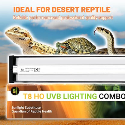 T8 UVB Reptile Light Fixture Combo Kit 15W, 10.0 HO UVB Bulb Lighting with Hood, High Output Desert UVB Light for Reptiles, 18" UVB Light for Bearded Dragon, Lizards, Tortoise Terrarium Tank - size: 18INCH-10.0