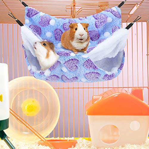 Boao 2 Pcs Guineas Pig Rat Hammock Guinea Pig Hamster Ferret Hanging Hammock Guinea Pigs Accessories for Small Animals Chinchilla Parrot Sugar Glider Ferret Squirrel(Purple, Coffee,Heart Pattern) - color: Purple, Coffee