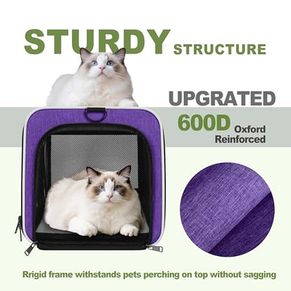 GAPZER Pet Carrier for Cat 18x11x11 Inch, Top Load Small Dog Car Ride Crate | 4-Sided-Ventilated Kitten Carry Purse, Soft Portable Pomeranian Cloth Kennel in Cabin, Kitty Taxi Bag FAA Complaint Car Seat - color: Purple