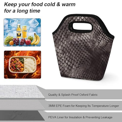 Classic Snake Skin Lunch Bag for Women/Men, Lunch Box Bag Insulated, Lunch Tote Reusable Portable for Work Outdoor Travel And Picnic Beach