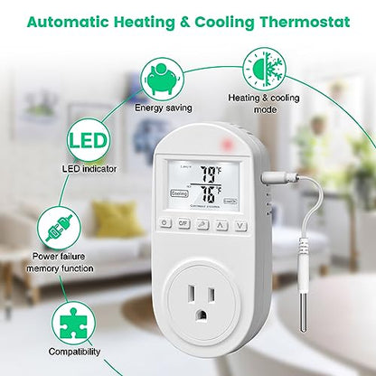 Temperature Controlled Outlet, Briidea Thermostat Outlet Compatible with Window Air Conditioner, Space Heaters, Fans, Auto On/Off, Ideal for Household, Greenhouse, Reptile, Incubator, 110V 15A - style: Regular model