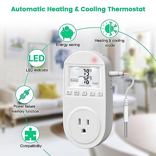 Temperature Controlled Outlet, Briidea Thermostat Outlet Compatible with Window Air Conditioner, Space Heaters, Fans, Auto On/Off, Ideal for Household, Greenhouse, Reptile, Incubator, 110V 15A - style: Regular model