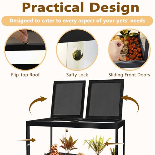 Retile Tank,Bearded Dragon Tank,Lizard Tank with Metal Mesh Roof Door, Acrylic Panel Snake Tank with Lock Design - color: Black, size: 60 Gallons