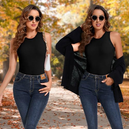 WOWENY Women's Thermal Tank Tops Sleeveless Underwear Tops Adjustable Straps Winter Camisole Fleece Shirts Warm Vest - color: Crew Neck-black, size: XX-Large