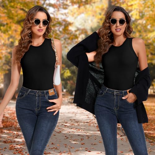 WOWENY Women's Thermal Tank Tops Sleeveless Underwear Tops Adjustable Straps Winter Camisole Fleece Shirts Warm Vest - color: Crew Neck-black, size: Small