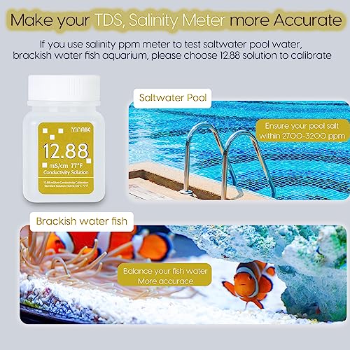 12.88 mS/cm Calibration Solution Conductivity Salinity Calibration Fluid | EC Buffer Standard Calibration solution for Salinity Tester, EC Meter, TDS Meter, 5 in 1 Tester , 4 Bottles of 50mL - color: YELLow
