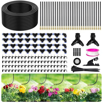 200FT 360° Adjustable Drip Irrigation Kit System for Garden Sprinklers for Yard Garden Watering System with 32 Nozzles Raised Bed Greenhouse Plant Watering Devices Misting System - size: 200FT + 32pcs nozzles