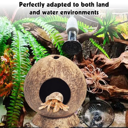 PINVNBY 2 Pcs Natural Coconut Shell Reptile Hide Crested Gecko Tank Accessories for Small Lizard Leopard Gecko Spider Snail Hermit Crab Hideout - size: High-Crowned Style, 2PCS