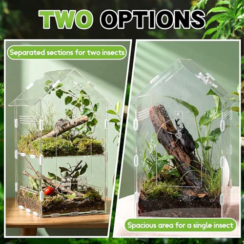 Acrylic Jumping Spider Enclosure,7.9"×7.5"×13.8", 2-Layer Arboreal Tarantula Enclosure with Partition & Feeding Hole, for Gecko Amphibians Chameleon & Small Reptiles
