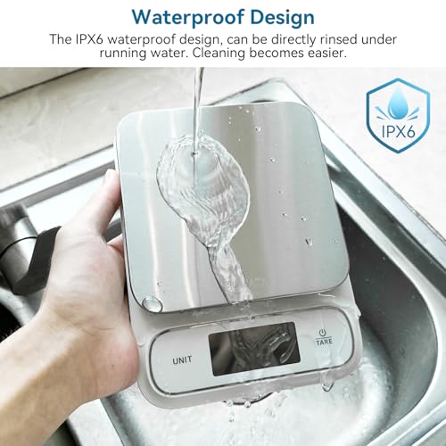 BOMATA Waterproof IPX6 Kitchen Scale with 0.1 g/0.01 oz High Precision | 5 kg/11 lbs, Digital Scale with Backlight, Stainless Steel Weighing Platform, for Food, Cooking,Baking,Weight Loss B619 White - color: White