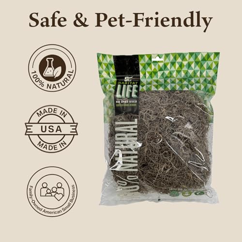 Spanish Moss for Terrarium Habitats, Medium 1-Pack | Preserved Moss for Reptiles, Amphibians & Invertebrates Terrariums, Humidity Control, Soft, Dye-Free, Family Owned, USA Made