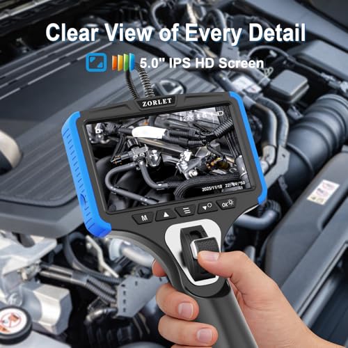 Dual Lens Two-Way Articulating Borescope Camera with Light, 5" Inspection Camera Endoscope, 0.25in Slim Probe, Waterproof 5.0FT Snake Camera for Automotive, Mechanics & Engine Inspection