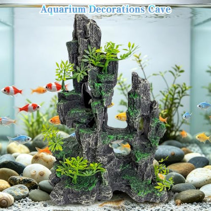 kathson Aquarium Mountain View Stone Resin Fish Tank Decoration Betta Hideout Caves Rockery Landscape Tree Rock Hiding Cave Decor for Small Fish Shrimp Play Ornament - size: 8.0〞L x 4.3〞W x 10.4〞H