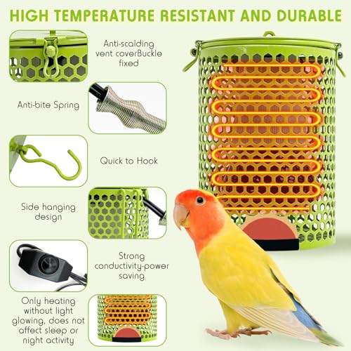 Hamiledyi Ceramic Heat Lamp Bulb with Lampshade,Reptile Heat Lamp Guard 100W Bird Cage Heater Adjustable Temperature Anti-Scald Heating Bulb No Light Emitter for Reptile,Bearded - color: Green