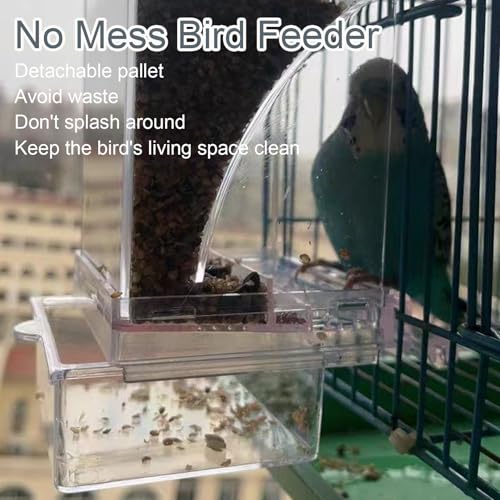 No Mess Bird Feeder Water Dispenser Set Automatic Transparent Parrot Feeder | Acrylic Parrot Food Container Drinker Cage Accessories for Small Birds Parakeet Canary Finch Cockatiel Lovebirds - color: Green