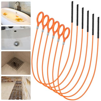 32 Inch Anti-Break Metal Snake Drain Hair Removal Tool (6PCS) | Nylon Coating Sink Snake, Drain Cleaner Hair Catcher Remover for Shower, Bathroom Sink Tub - color: Orange-32inch