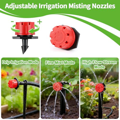 RedChili 240 Pack Drip Irrigation Fittings Kit for 1/4" Tubing, Include Misting Nozzles, Drippers, Stakes, Flat Tees, Single Barbs, Couplers, Valves, Tees, Elbows, Plugs, Crosses for Garden Irrigation - size: 1/4" Connection Kit-240P