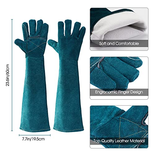 AOWPFVV Animal Handling Gloves Bite Proof for Dogs,Cats, 23.6in Large | Falconry,Birds,Snake,Reptile,Vets, Groomers & Animal Control - color: A-dark Green Size Large(23.6in)