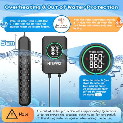 Aquarium Heater, 100W/200W/300W/500W Adjustable Fish Tank Heater with Intelligent Digital LED Controller, Overheating and Out of Water Protection for Freshwater and Saltwater Tanks - size: 500W for 75-130 Gallon