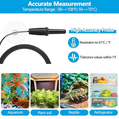 DaToo Aquarium Thermometer with Large LCD Display Fahrenheit/Celsius(℉/℃) Fish Tank Thermometer for Aquarium Reptile Terrarium Digital Water Thermometer with Suction Cup(2 Pack) - size: 2 Pack