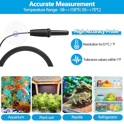 DaToo Aquarium Thermometer with Large LCD Display Fahrenheit/Celsius(℉/℃) Fish Tank Thermometer for Aquarium Reptile Terrarium Digital Water Thermometer with Suction Cup - size: 1 Pack