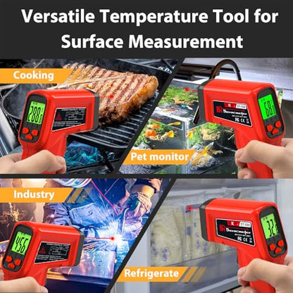 FKM Infrared Thermometer Gun Non-Contact Laser Thermometer Gun -58°F~986°F | (-50°C~530°C) Digital Temperature Gun for Cooking,Oven,Griddle,Automotive,HVAC,Industrial,Adjustable Emissivity,Not for Human - color: Red